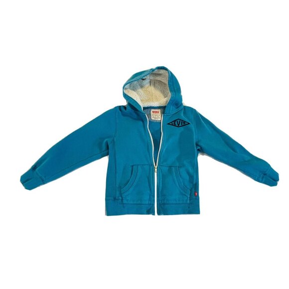 Levi's Boys Blue Zip Up Lined Hoodie S Turquoise Blue Youth Sweatshirt - Picture 4 of 13